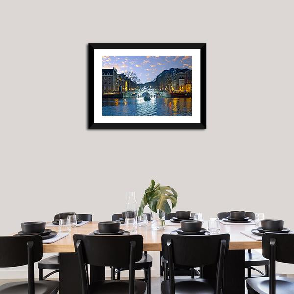 Amsterdam Lights In The City Canvas Wall Art-3 Horizontal-Gallery Wrap-25" x 16"-Tiaracle