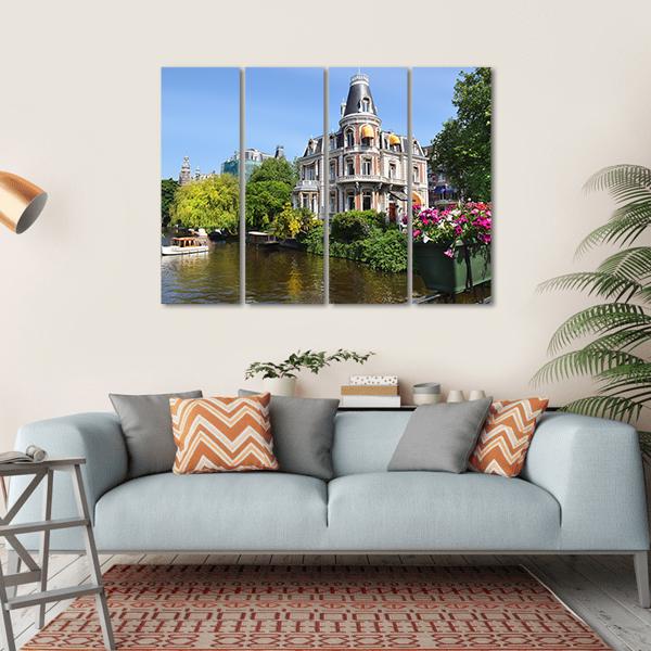 Amsterdam With Canals Canvas Wall Art-4 Horizontal-Gallery Wrap-34" x 24"-Tiaracle