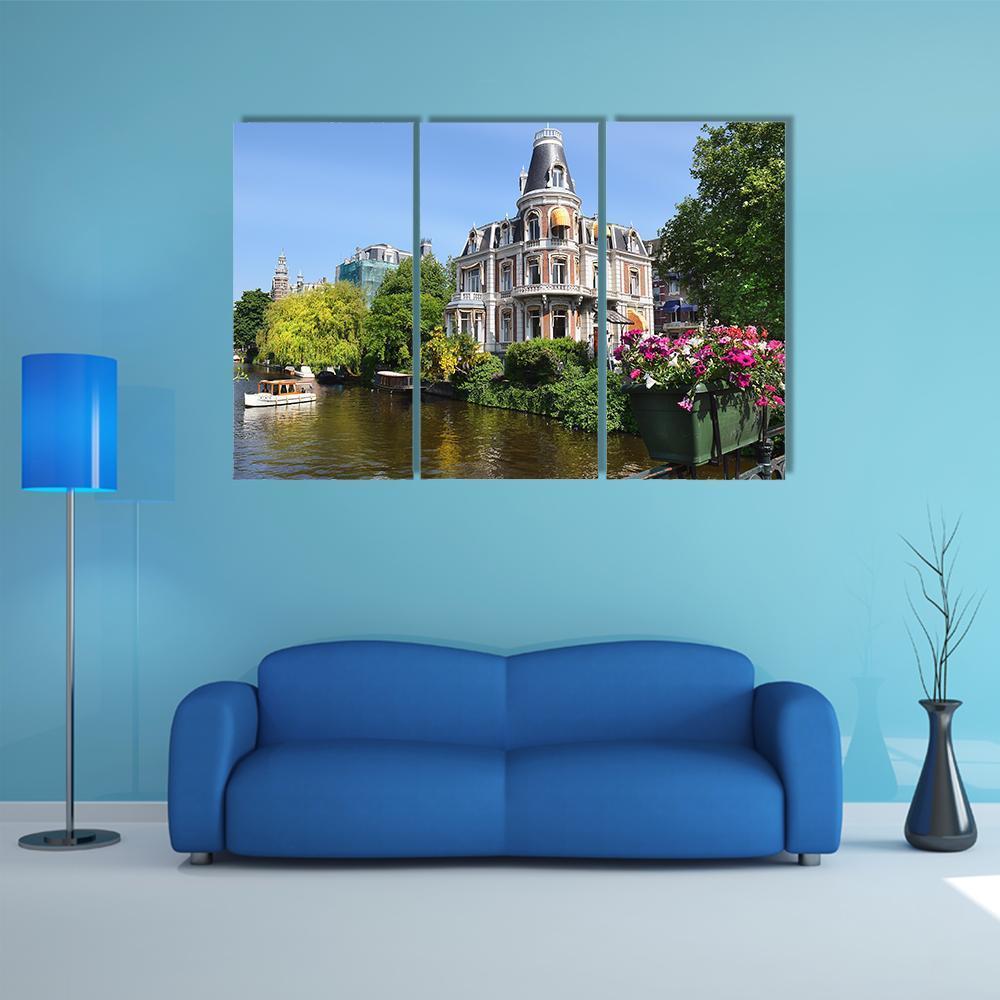 Amsterdam With Canals Canvas Wall Art-3 Horizontal-Gallery Wrap-37" x 24"-Tiaracle