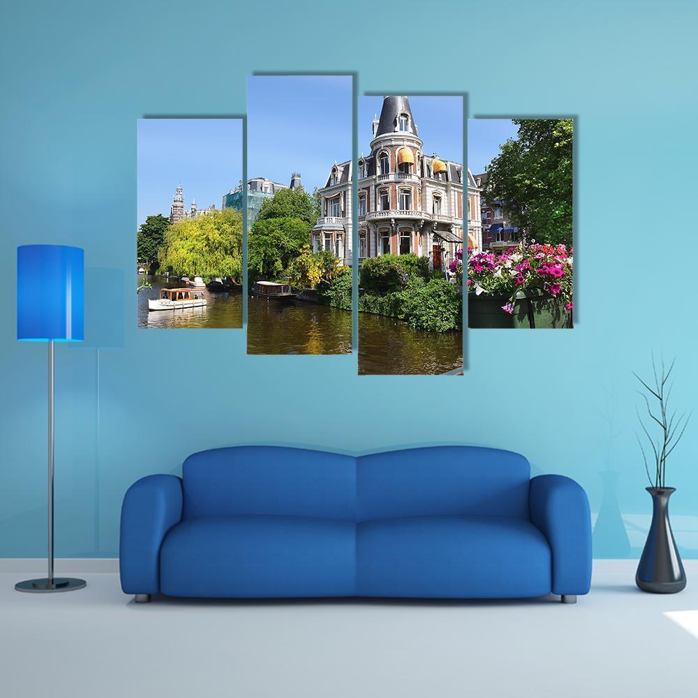 Amsterdam With Canals Canvas Wall Art-4 Pop-Gallery Wrap-50&quot; x 32&quot;-Tiaracle