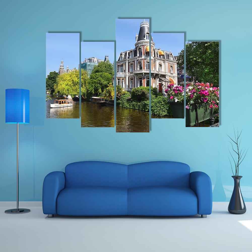Amsterdam With Canals Canvas Wall Art-5 Pop-Gallery Wrap-47&quot; x 32&quot;-Tiaracle