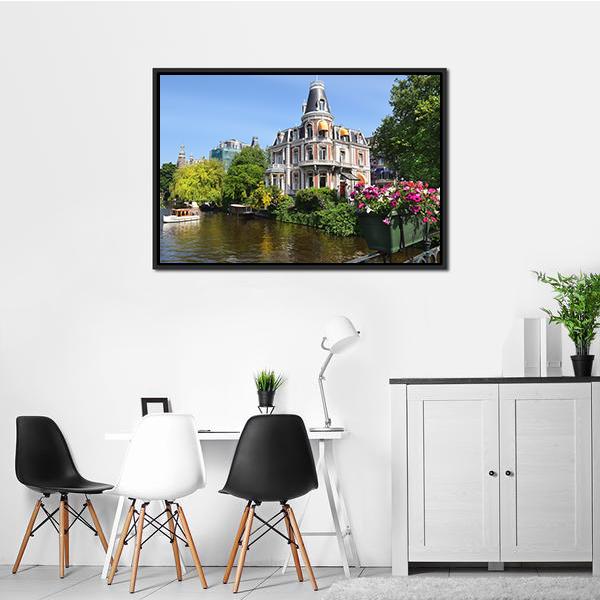 Amsterdam With Canals Canvas Wall Art-3 Horizontal-Gallery Wrap-25" x 16"-Tiaracle