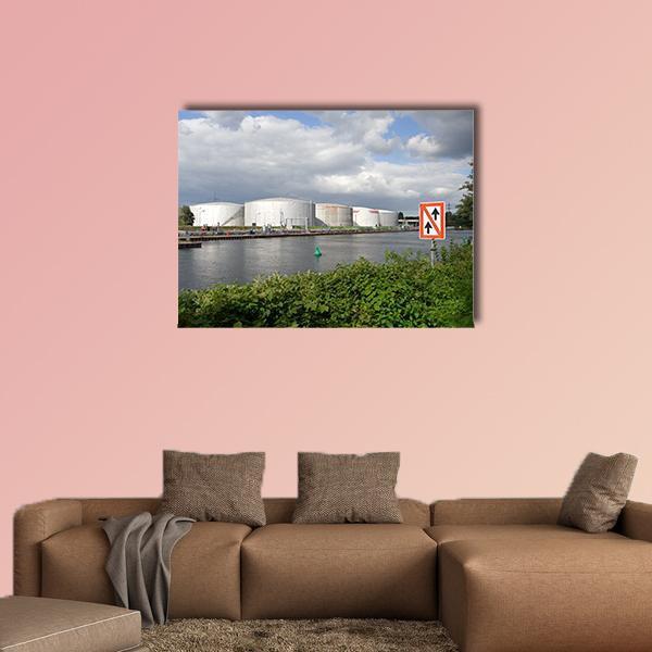 Oil Port In Germany Canvas Wall Art-1 Piece-Gallery Wrap-48" x 32"-Tiaracle