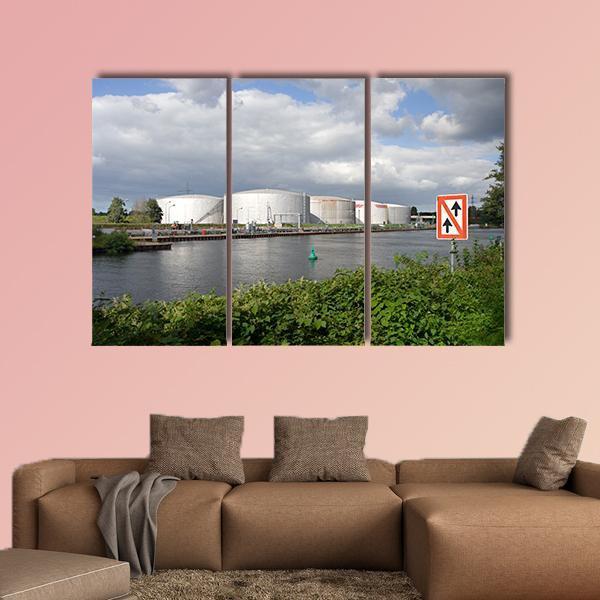 Oil Port In Germany Canvas Wall Art-3 Horizontal-Gallery Wrap-25" x 16"-Tiaracle