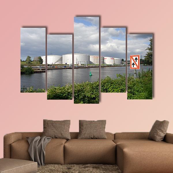Oil Port In Germany Canvas Wall Art-5 Pop-Gallery Wrap-47" x 32"-Tiaracle