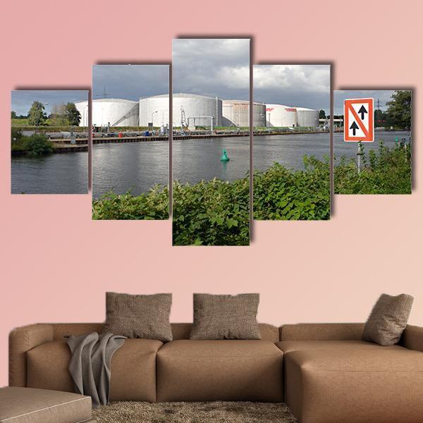 Oil Port In Germany Canvas Wall Art-5 Star-Gallery Wrap-62" x 32"-Tiaracle