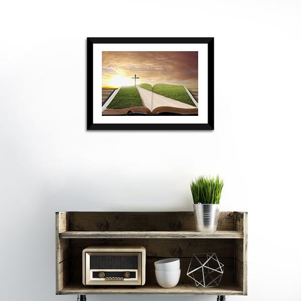 An Open Bible With Grassy Field Canvas Wall Art-1 Piece-Framed Print-20" x 16"-Tiaracle