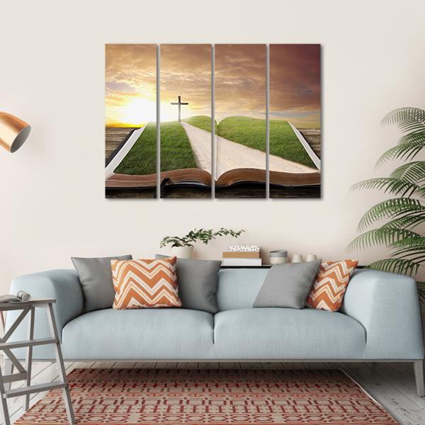 An Open Bible With Grassy Field Canvas Wall Art-4 Horizontal-Gallery Wrap-34" x 24"-Tiaracle