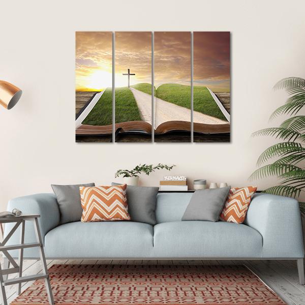 An Open Bible With Grassy Field Canvas Wall Art-1 Piece-Gallery Wrap-36" x 24"-Tiaracle