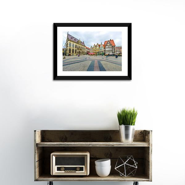 Ancient Bremen Market Canvas Wall Art-1 Piece-Framed Print-20" x 16"-Tiaracle
