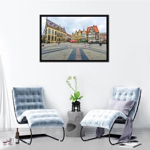 Ancient Bremen Market Canvas Wall Art-3 Horizontal-Gallery Wrap-25" x 16"-Tiaracle