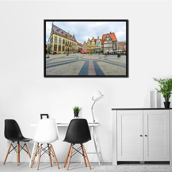 Ancient Bremen Market Canvas Wall Art-1 Piece-Floating Frame-24" x 16"-Tiaracle