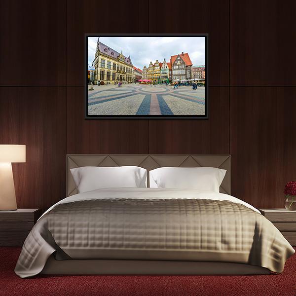 Ancient Bremen Market Canvas Wall Art-3 Horizontal-Gallery Wrap-25" x 16"-Tiaracle