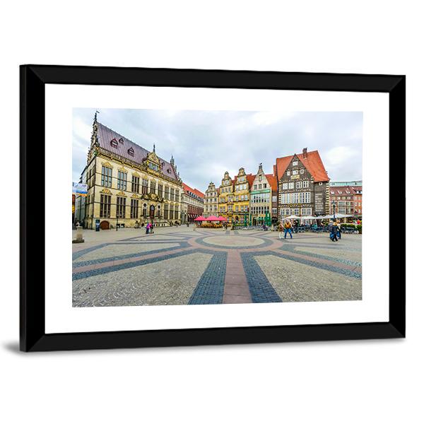 Ancient Bremen Market Canvas Wall Art-3 Horizontal-Gallery Wrap-25" x 16"-Tiaracle