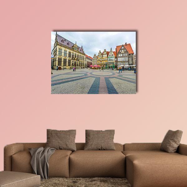 Ancient Bremen Market Canvas Wall Art-1 Piece-Gallery Wrap-48" x 32"-Tiaracle