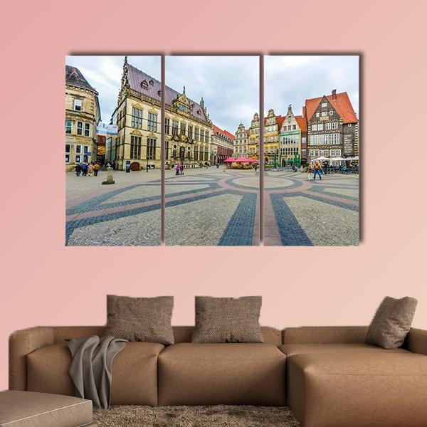 Ancient Bremen Market Canvas Wall Art-3 Horizontal-Gallery Wrap-25" x 16"-Tiaracle