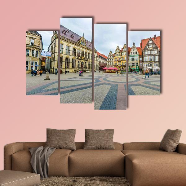 Ancient Bremen Market Canvas Wall Art-4 Pop-Gallery Wrap-50" x 32"-Tiaracle