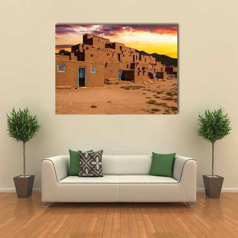 Ancient City Taos Canvas Wall Art-1 Piece-Gallery Wrap-48" x 32"-Tiaracle