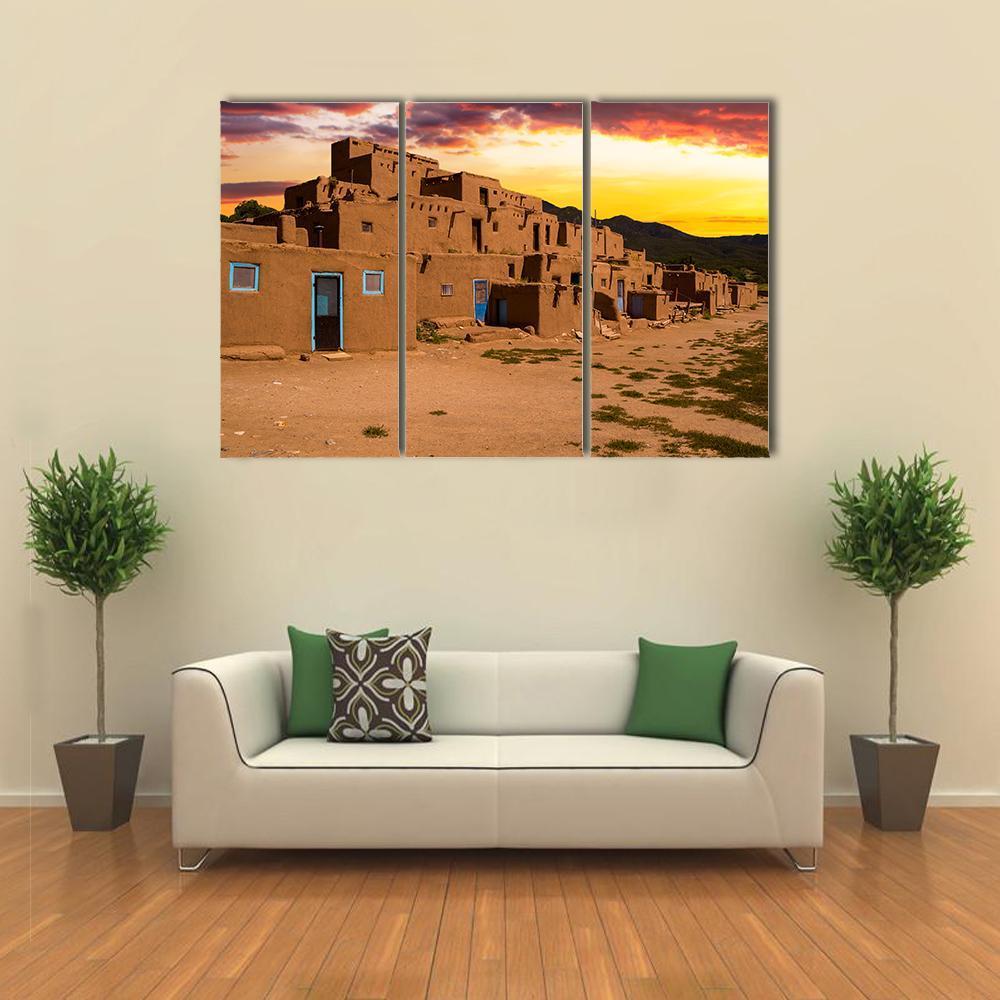 Ancient City Taos Canvas Wall Art-3 Horizontal-Gallery Wrap-37" x 24"-Tiaracle