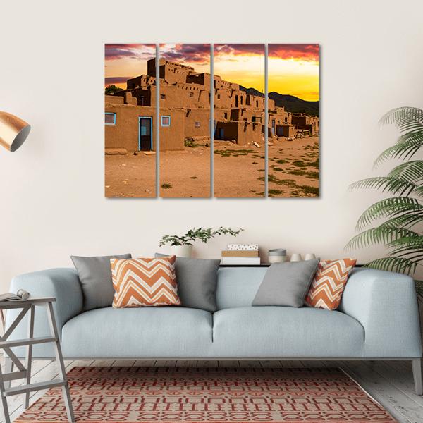 Ancient City Taos Canvas Wall Art-4 Horizontal-Gallery Wrap-34" x 24"-Tiaracle
