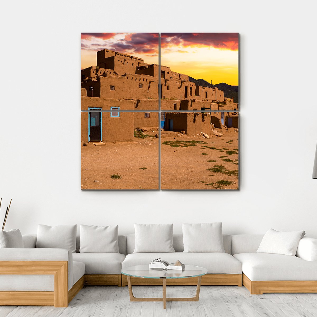 Ancient City Taos Canvas Wall Art-4 Square-Gallery Wrap-17" x 17"-Tiaracle
