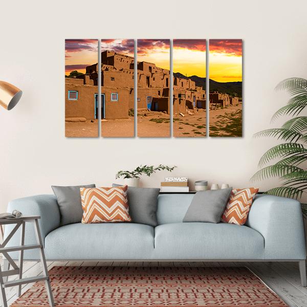 Ancient City Taos Canvas Wall Art-5 Horizontal-Gallery Wrap-22" x 12"-Tiaracle