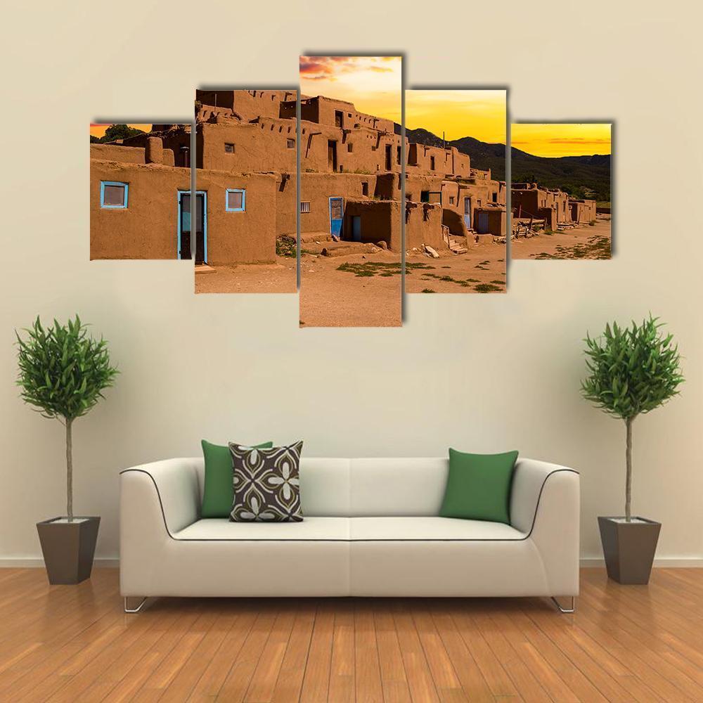 Ancient City Taos Canvas Wall Art-5 Star-Gallery Wrap-62" x 32"-Tiaracle