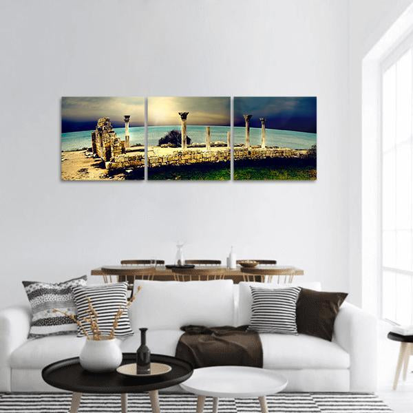 Ancient Greek City Ruins Panoramic Canvas Wall Art-3 Piece-25" x 08"-Tiaracle