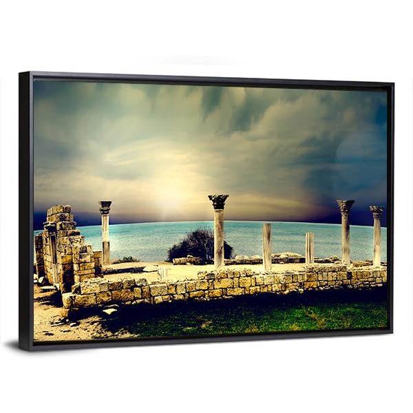 Ancient Greek City Ruins Canvas Wall Art-3 Horizontal-Gallery Wrap-25" x 16"-Tiaracle