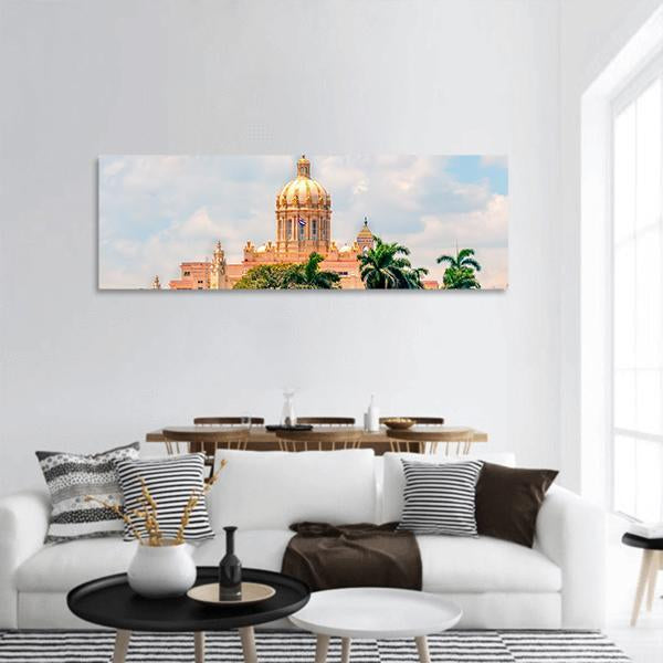 Ancient Building In Cuba Panoramic Canvas Wall Art-3 Piece-25" x 08"-Tiaracle