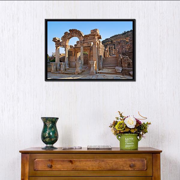 Ancient Ruins In Ephesus Turkey Canvas Wall Art-1 Piece-Floating Frame-36" x 24"-Tiaracle