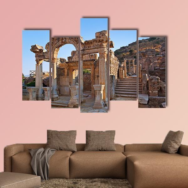 Ancient Ruins In Ephesus Turkey Canvas Wall Art-5 Pop-Gallery Wrap-47" x 32"-Tiaracle
