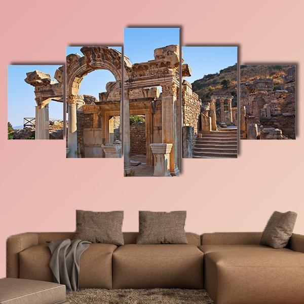 Ancient Ruins In Ephesus Turkey Canvas Wall Art-5 Star-Gallery Wrap-62" x 32"-Tiaracle