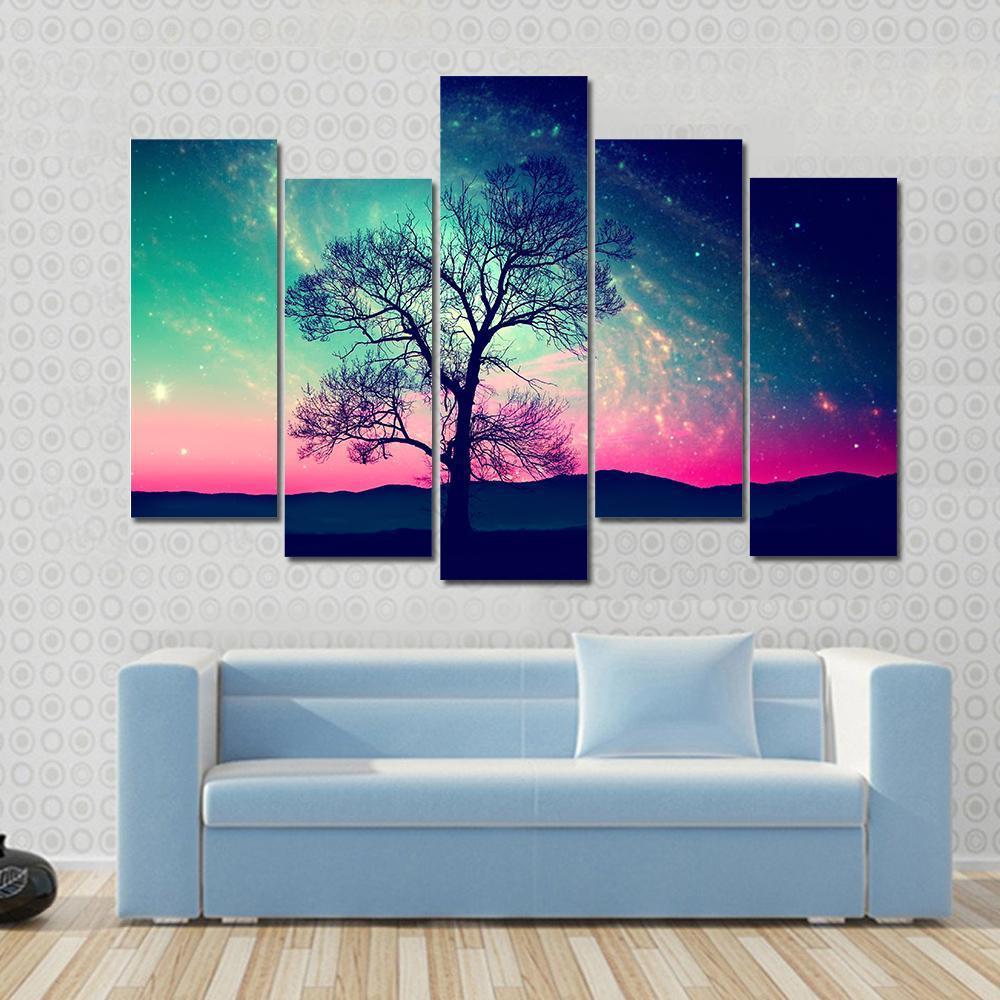 Andromeda Galaxy Over Earth Space Canvas Wall Art-5 Pop-Gallery Wrap-47" x 32"-Tiaracle