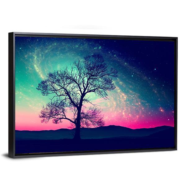 Andromeda Galaxy Over Earth Space Canvas Wall Art-5 Horizontal-Gallery Wrap-22" x 12"-Tiaracle