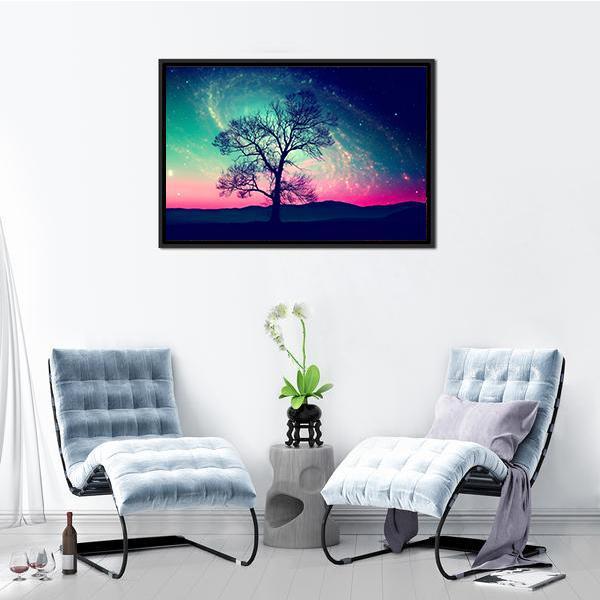 Andromeda Galaxy Over Earth Space Canvas Wall Art-5 Horizontal-Gallery Wrap-22" x 12"-Tiaracle