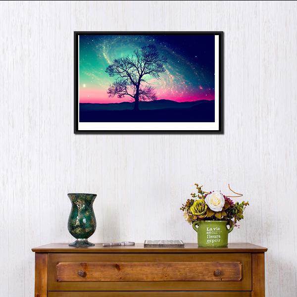 Andromeda Galaxy Over Earth Space Canvas Wall Art-5 Horizontal-Gallery Wrap-22" x 12"-Tiaracle
