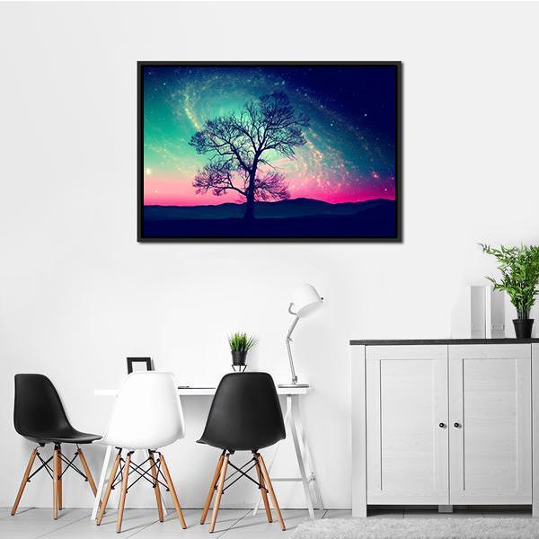 Andromeda Galaxy Over Earth Space Canvas Wall Art-1 Piece-Floating Frame-24" x 16"-Tiaracle