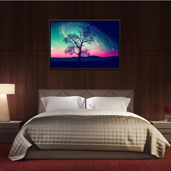 Andromeda Galaxy Over Earth Space Canvas Wall Art-5 Horizontal-Gallery Wrap-22" x 12"-Tiaracle