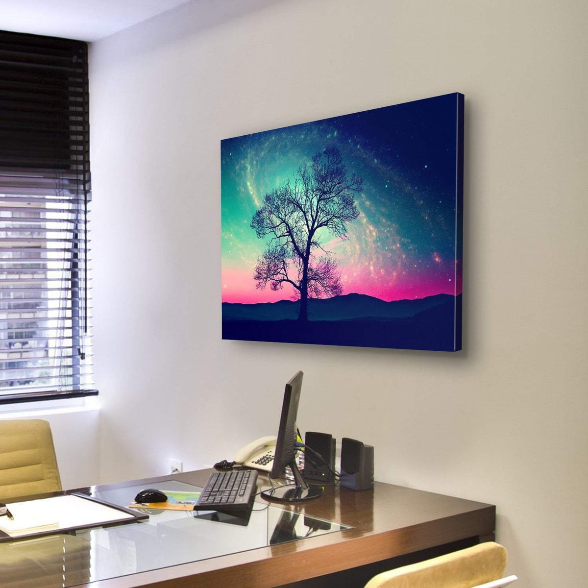 Andromeda Galaxy Over Earth Space Canvas Wall Art-3 Horizontal-Gallery Wrap-25" x 16"-Tiaracle