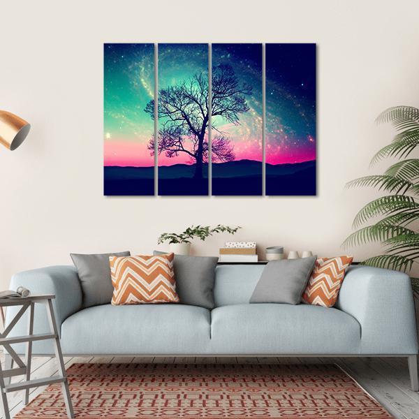 Andromeda Galaxy Over Earth Space Canvas Wall Art-4 Horizontal-Gallery Wrap-34" x 24"-Tiaracle