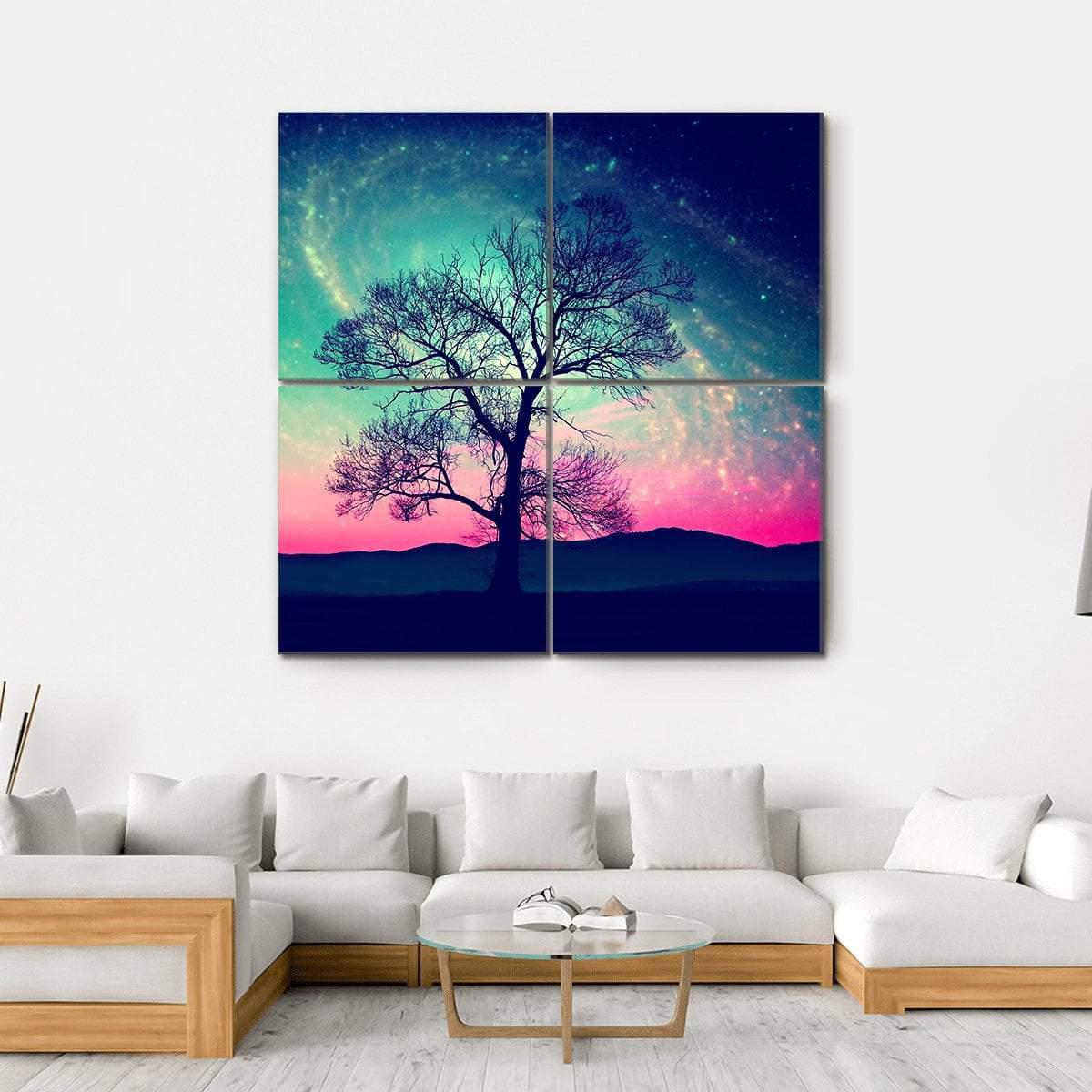 Andromeda Galaxy Over Earth Space Canvas Wall Art-4 Square-Gallery Wrap-17" x 17"-Tiaracle