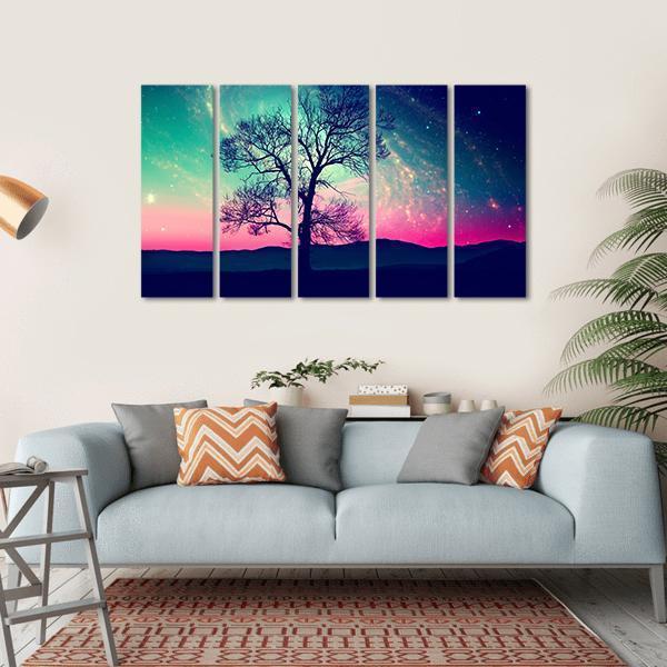 Andromeda Galaxy Over Earth Space Canvas Wall Art-5 Horizontal-Gallery Wrap-22" x 12"-Tiaracle