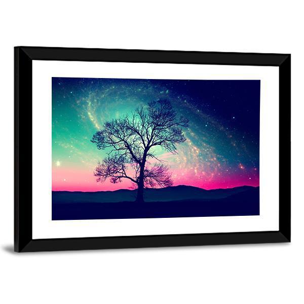 Andromeda Galaxy Over Earth Space Canvas Wall Art-5 Horizontal-Gallery Wrap-22" x 12"-Tiaracle
