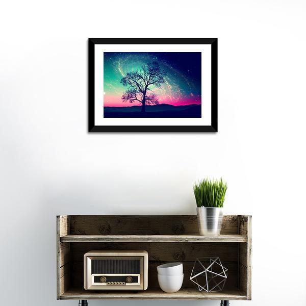 Andromeda Galaxy Over Earth Space Canvas Wall Art-1 Piece-Framed Print-20" x 16"-Tiaracle