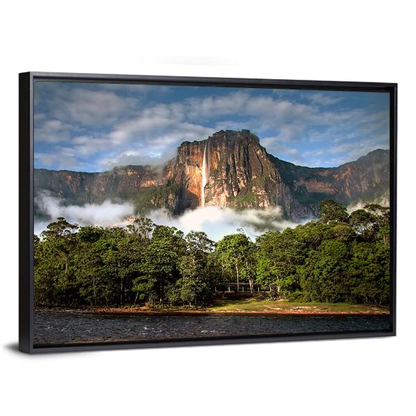 Angel Falls In Morning Light Canvas Wall Art-1 Piece-Floating Frame-24" x 16"-Tiaracle