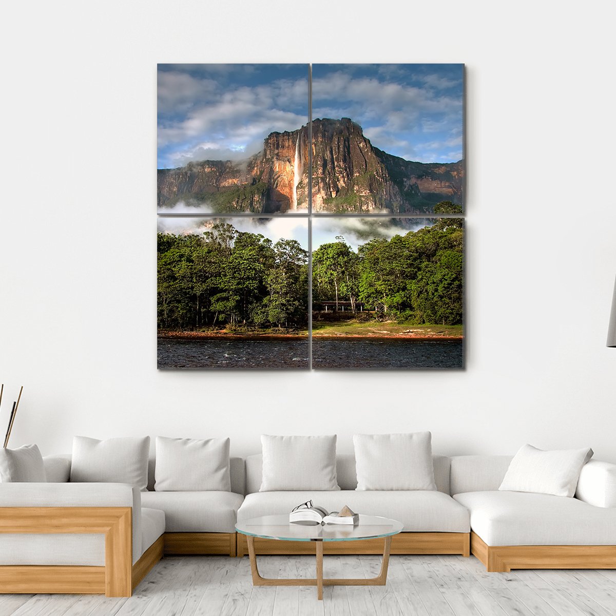 Angel Falls In Morning Light Canvas Wall Art-4 Square-Gallery Wrap-17" x 17"-Tiaracle