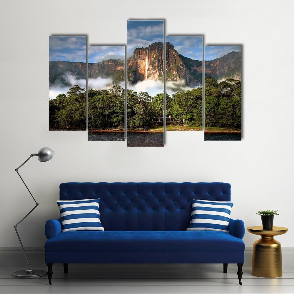 Angel Falls In Morning Light Canvas Wall Art-5 Pop-Gallery Wrap-47" x 32"-Tiaracle