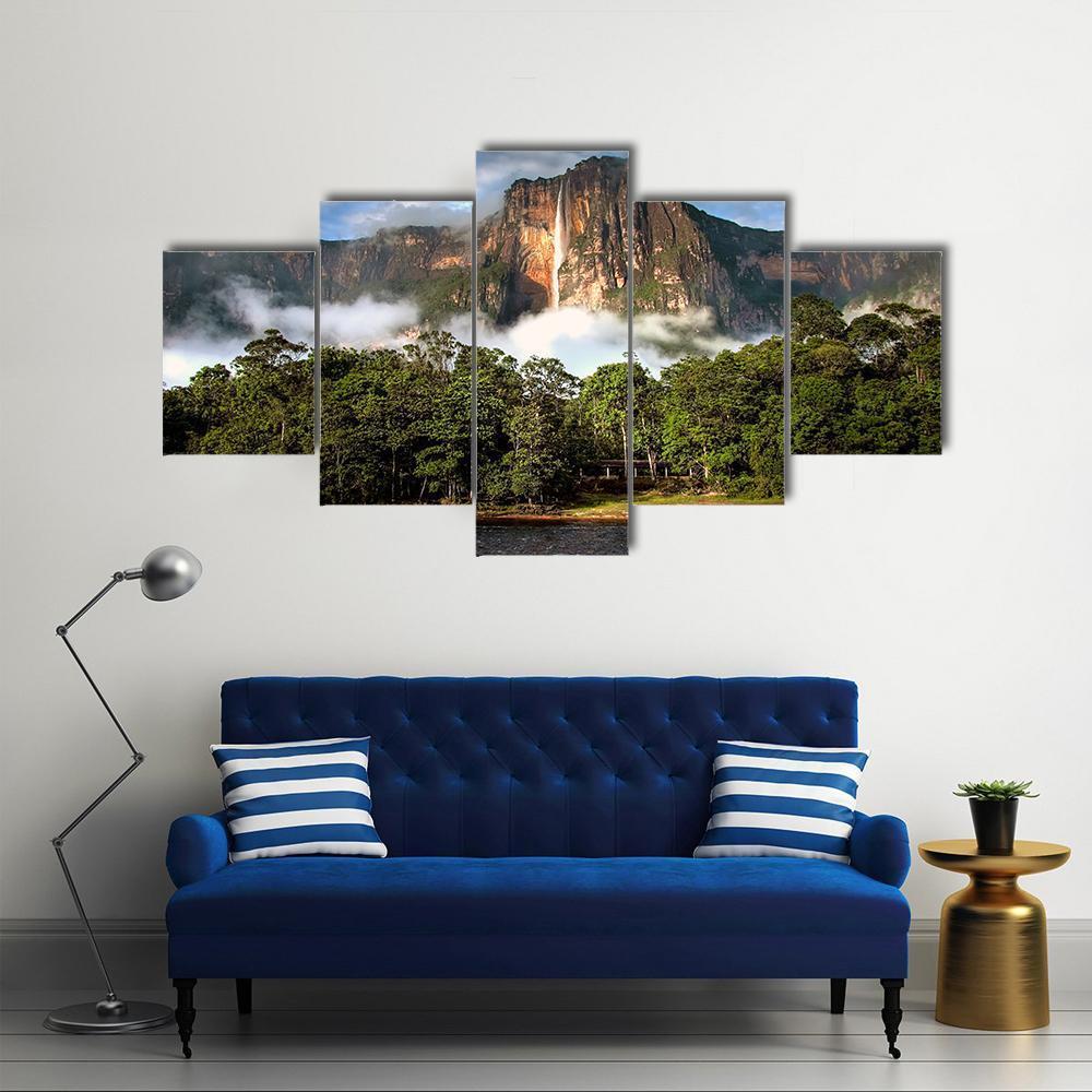 Angel Falls In Morning Light Canvas Wall Art-5 Star-Gallery Wrap-62&quot; x 32&quot;-Tiaracle