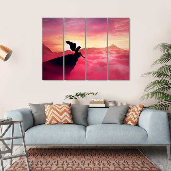 Angel On A Cliff Panoramic Canvas Wall Art-4 Horizontal-Gallery Wrap-34" x 24"-Tiaracle